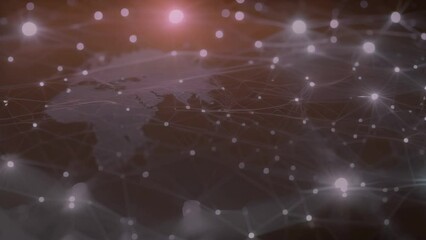 a map of the world, with dots and lines that represent various locations and connections around the globe, Global network connection on dark background. 3d rendering toned image, AI Generated