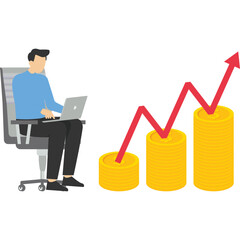 passive income illustration concept. Characters enjoy financial freedom and independence. Economic vector illustration. Successful and debt-free people plan a budget.