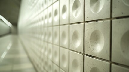 A close-up of a subway station's textured tiles, showcasing the tactile essence of urban transit