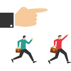 Thought leadership concept, hand-pointing people following the path, main influencer or opinion leader, KOL, social marketing to lead advertising campaign or influencer concept.