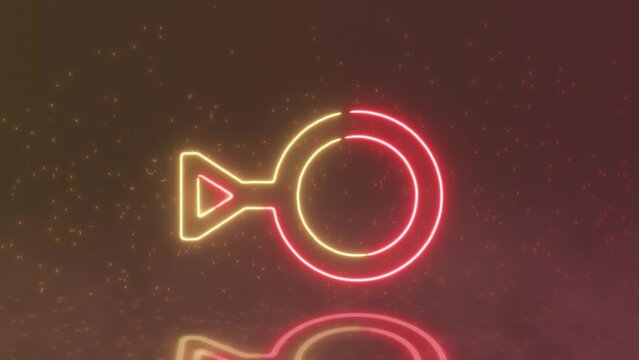 Neon Third Gender Symbol Icon with a Particle Background. Gender Indicator. Gender Diversity and Equality. Neon Sign. Neon Yellow and Red Third Gender Sing