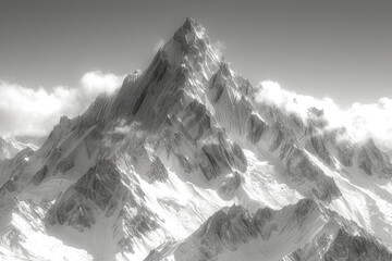 A series of mountain peaks in a monochromatic spectrum of cool grays, conveying the majestic and timeless nature of mountainous landscapes. Concept of monochrome mountain vistas. Generative Ai.