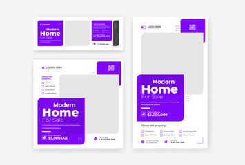 Real Estate home sale social media template design set, home sale post, cover and story design