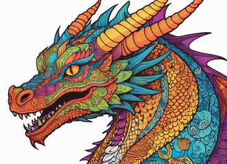 Dragon with ornate scales on white background