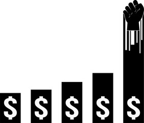 Graphic illustration of income increasing due to hard work depicted with a fist which makes the graph increase significantly
