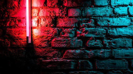 Black brick wall in red neon light