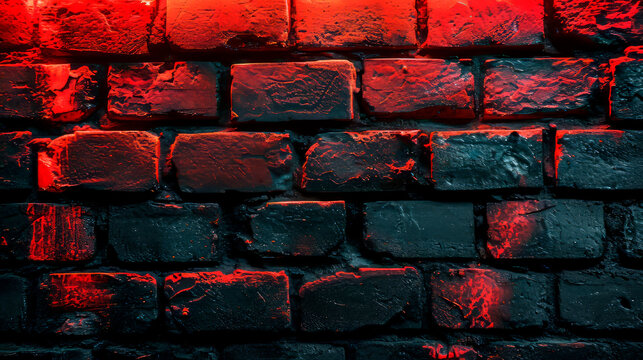 Black brick wall in red neon light - Powered by Adobe