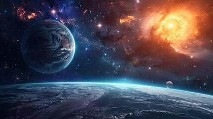 Planets and galaxy, science fiction wallpaper. Beauty of deep space