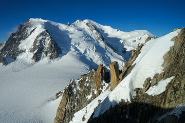 Beautiful Mont Blanc summit, highest mountain in Western Europe view on sunny day, popular...