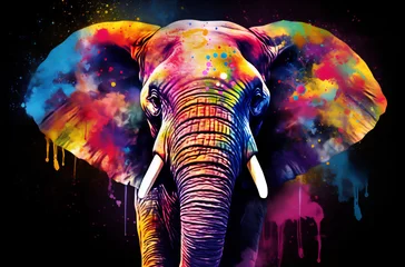 Fotobehang Kaleidoscopic Elephant in a Color Explosion © Canvas Alchemy
