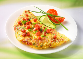Schinkenwürfel, Omelett, Pfannkuchen, Eierspeise, herzhaft,