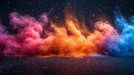 A explosions of color paint with particles on dark background. AI generate illustration
