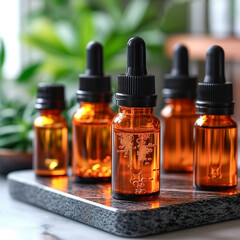 dropper bottles with essential or cosmetic oil 