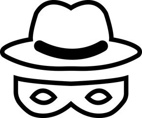 Agent icon. Spy sunglasses. Hat and glasses, Mystery man sign. Robber or thief symbol. Hidden identity stranger person icons. Anonymous spy agent symbol, logo flat sign for mobile concept, web design.