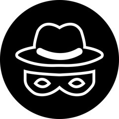 Agent icon. Spy sunglasses. Hat and glasses, Mystery man sign. Robber or thief symbol. Hidden identity stranger person icons. Anonymous spy agent symbol, logo flat sign for mobile concept, web design.