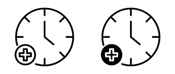 Plus hours outline icon collection or set. Plus hours Thin vector line art