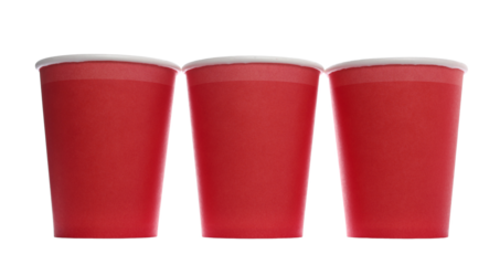  Empty, blank red paper cup isolated on white, eco friend, side view	