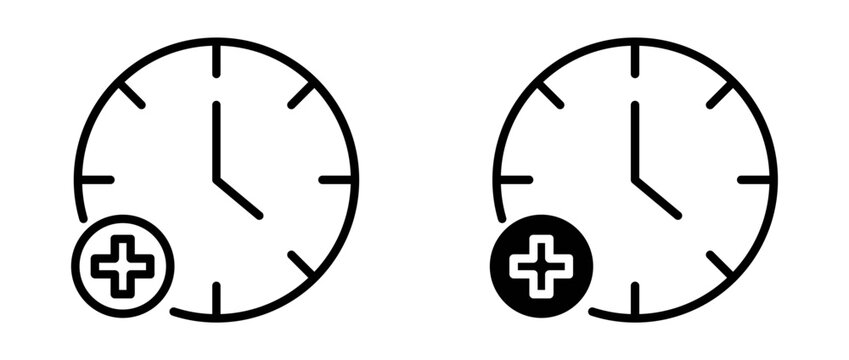 Plus hours outline icon collection or set. Plus hours Thin vector line art