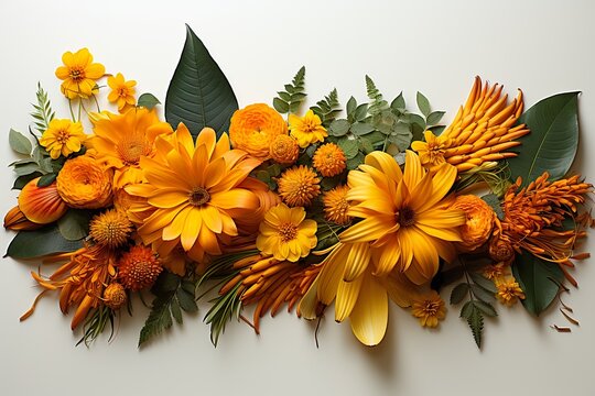 minimalistic design Indian flower garland of mango leaves and marigold flowers