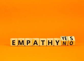 Empathy yes or no symbol. Concept words Empathy no to Empathy yes on beautiful wooden cubes....