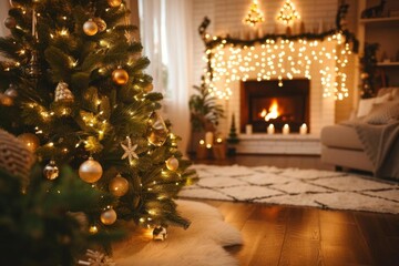 Christmas tree in a cozy living room Festive and warm atmosphere