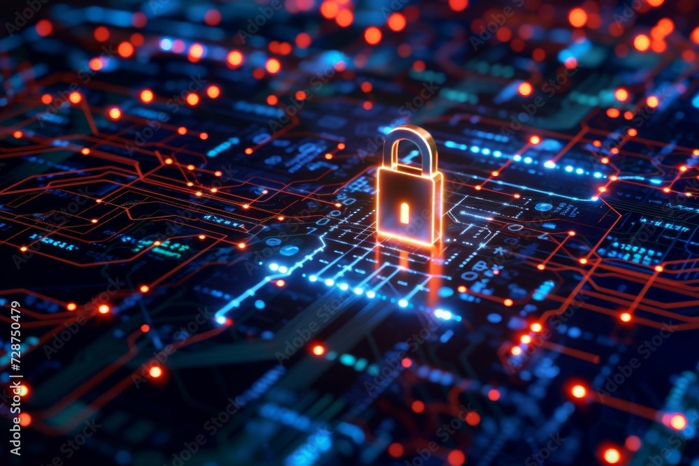 Aufkleber cybersecurity concept digital lock on a virtual interface
