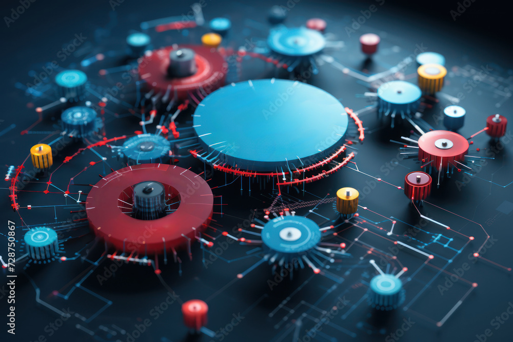 Poster an infographic-style illustration featuring interconnected gears representing the seamless integrati