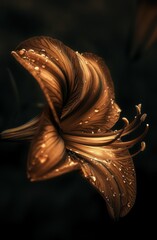 Majestic Bronze Lily with Dewdrops, Dark Elegance in Floral Photography.