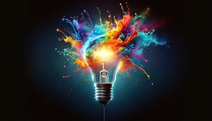 Eruption of Creativity: A Light Bulb's Colorful Awakening - 728751255