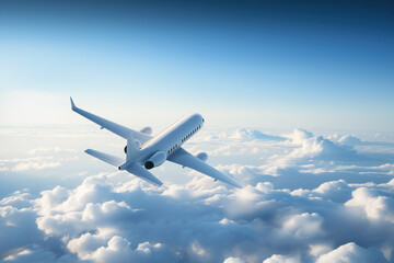 Fototapeta na wymiar Airplane soaring above clouds