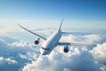 Commercial jet cruising in blue sky