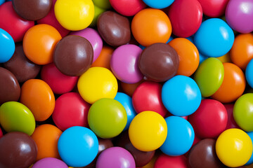 Colorful candy coated chocolates close-up