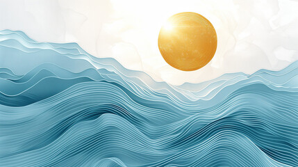 Abstract mountain contemporary aesthetic background landscapes. Mountain waves and sun or moon....