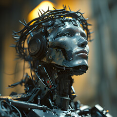 Digital Savior: Android Depiction of Jesus in Suffering - Generative AI