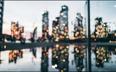 Reflection of buildings in the glass. Blurred background, bokeh