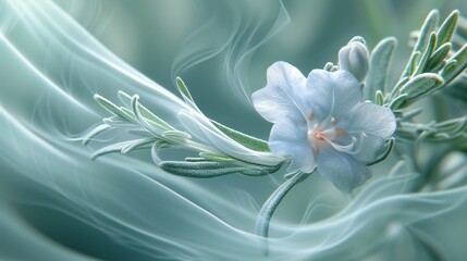 Tranquil Blossom: Delicate rosemary flower in an extreme macro shot, its wavy form inducing serenity.