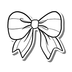 Striped Ribbon Outline on white silhouette and gray shadow. Vector illustration cartoon style for decorate, coloring and any design.