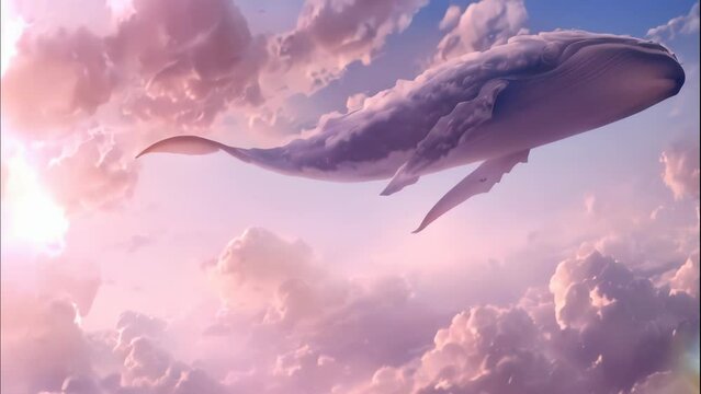 Great Flying Whale Illustration. cartoon and anime style	