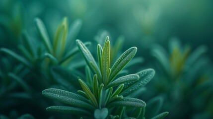 Naklejka na ściany i meble Tranquil Verdure: Rosemary leaves in extreme close-up, their wavy structure invoking a sense of tranquility.