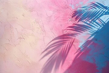 Tropical Palm Shadow on Pastel Wall