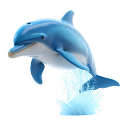 A 3D animated cartoon render of a curious dolphin jumping out of the water. Created with generative AI.