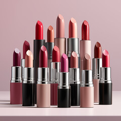 Fototapeta premium A lineup of luxurious lipsticks, exuding elegance and style. generative AI