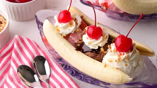 banana split with cherries and nuts