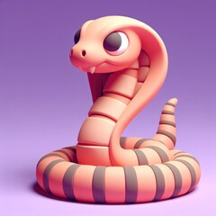 Fototapeta premium Cute 3D Cartoon Snake. 3D minimalist cute illustration on a light background.