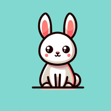 flat logo of vector cute rabbit cartoon vector icon illustration animal nature icon concept isolated premium