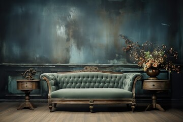 stylist and royal Antique wood sofa couch in vintage room. Classical style armchair
