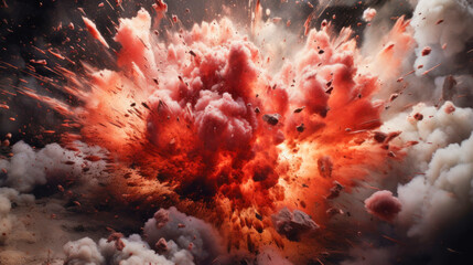Explosion, red flames and clouds