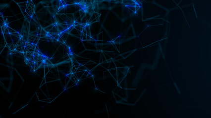 Abstract background with connection dots and lines. Big data. 3D rendering. Dark green glow particle.