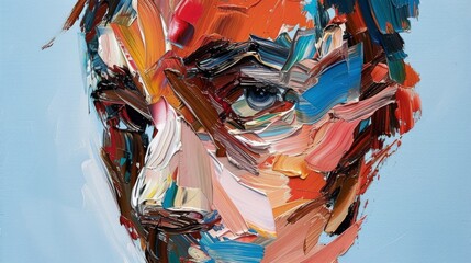 Abstract paint portrait of a person with bright colors and rough strokes of paint