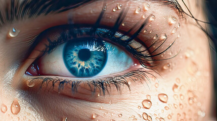 close-up of a man's eye with water droplets